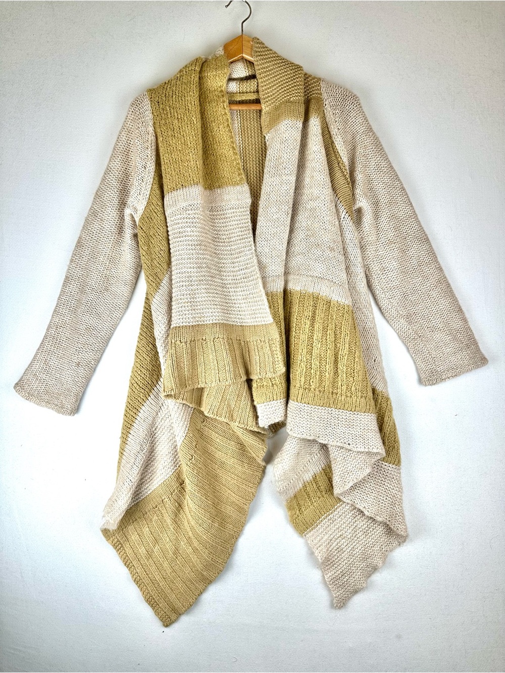 Shawl Stripe Open Front Sweater Cardigan Oversized Chunky Asymmetrical